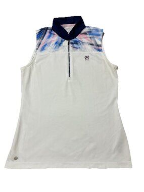 EP NY EP PRO Women Golf Shirt Small Sleeveless 1/4 Zip White Blue Polo Top Siam
